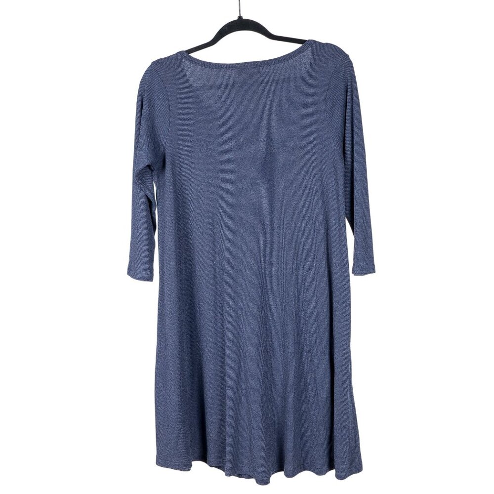 Thyme & Honey Swing Dress M Womens Long Sleeve Blue Ribbed Stretch Scoop Cotton - Picture 6 of 6